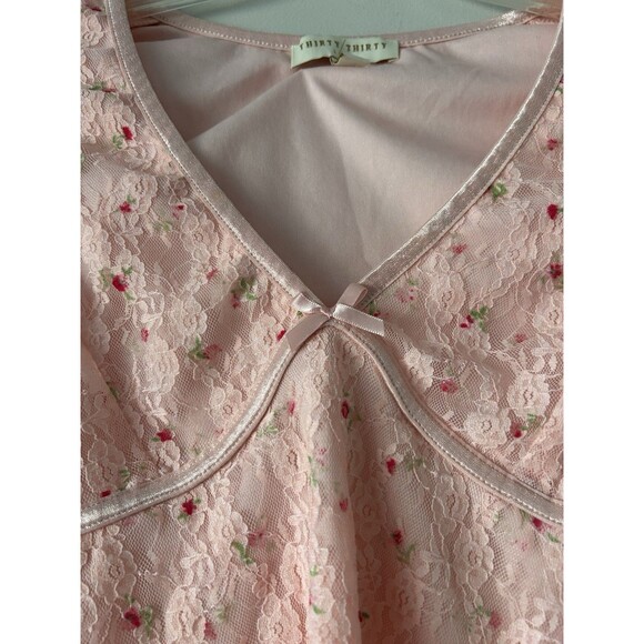 Thirty Thirty Pink Floral Rose Lace Top Mesh Sleeve Bow Detail Coquette Size S - Picture 5 of 11
